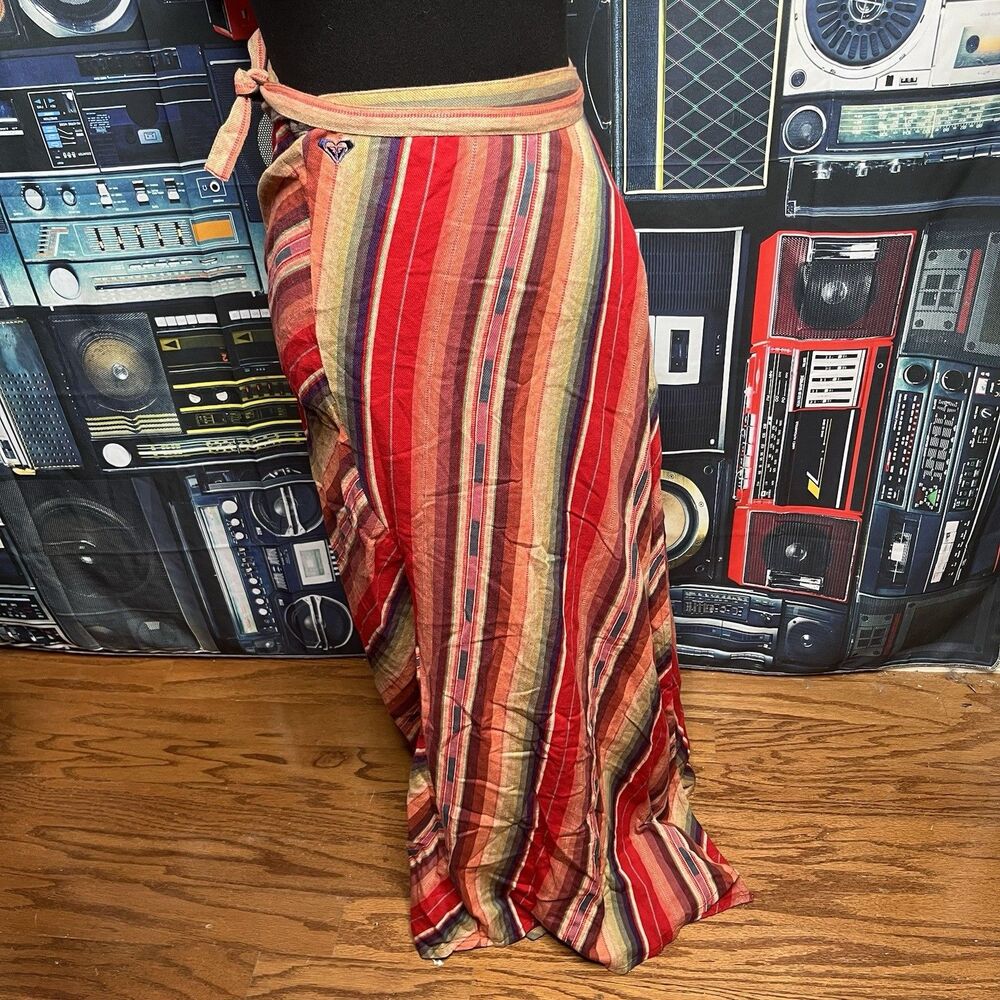 ROXY 100% Cotton Wrap Around Long Boho Stripe Skirt Women's Size XS/S